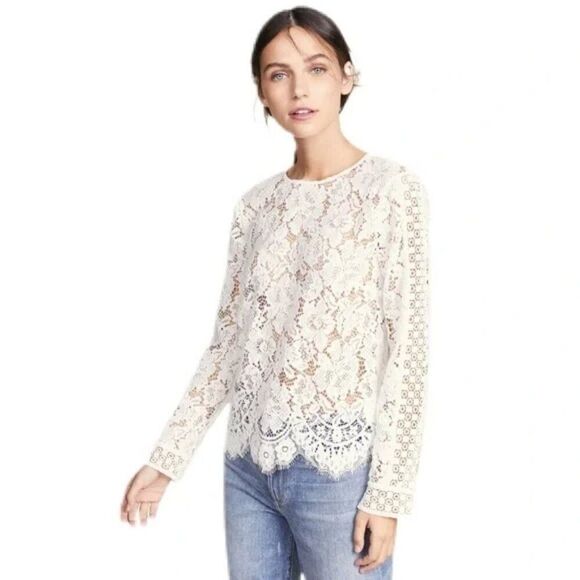 Club Monaco white ivory Blanc Samyra lace sheer long sleeve crewneck blouse - Picture 5 of 5